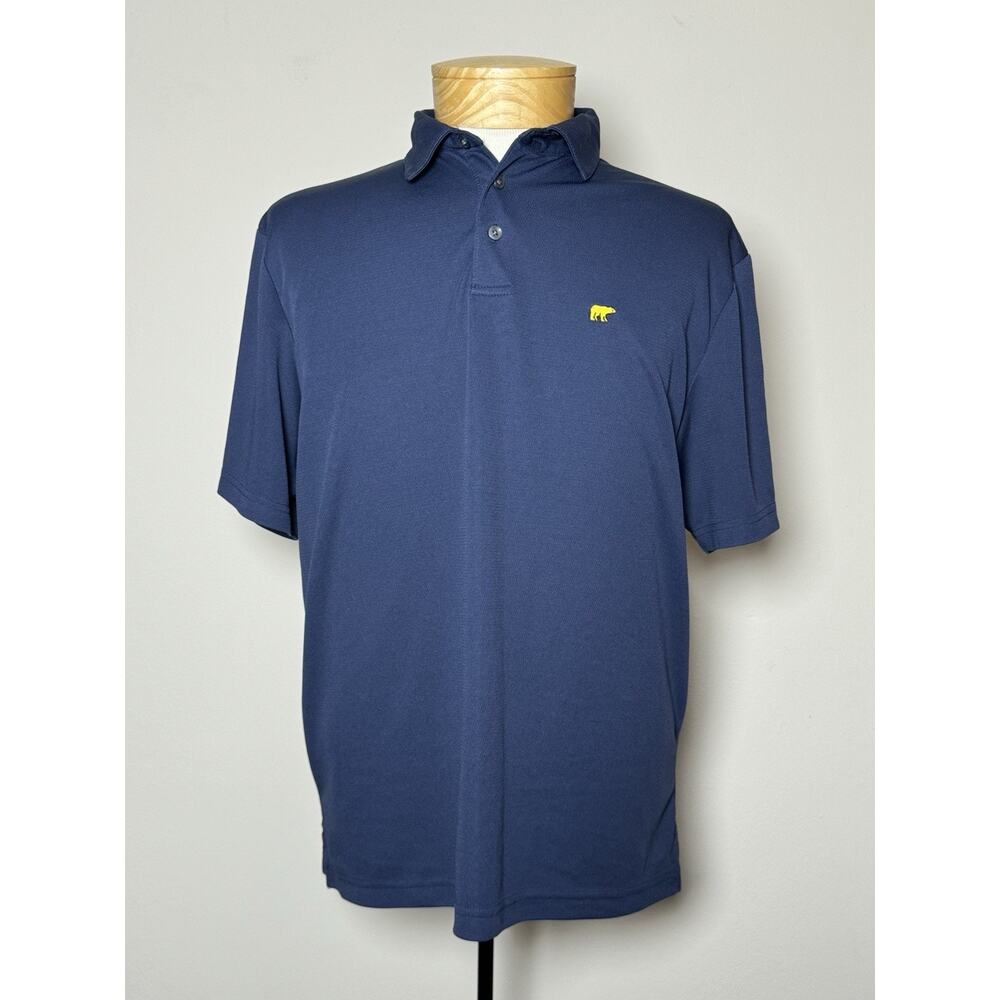 Jack Nicklaus Mens L Performance Golf Polo Shirt Blue Stretch Logo Bear Casual